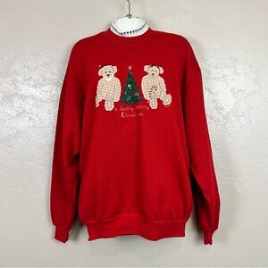 Vintage Valories Folk Art Sweater Women‎ XL Red Christmas Party Holiday Made USA
